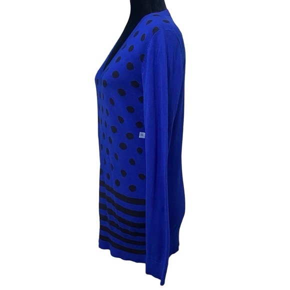 Loft Blue Polka Dot Stripe Wool Blend Sweater Medium V-Neck Retro NWT - Picture 3 of 7